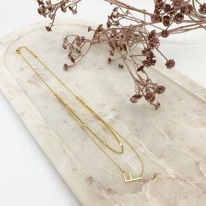 'F' Sideways Initial Layered Necklace Gold